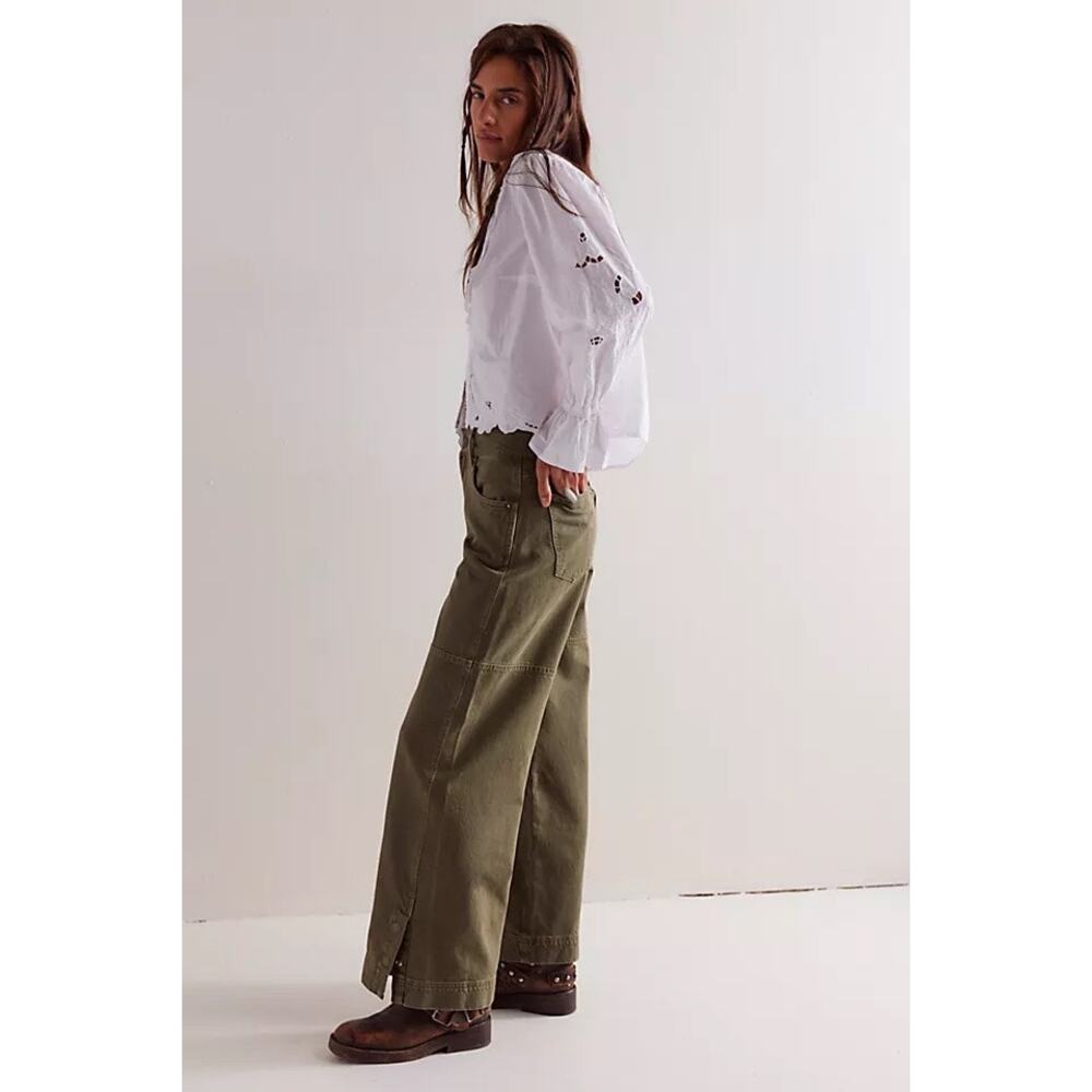 We The Free Benji Relaxed Wide-Leg Jeans Army Green Women’s 28 NEW
